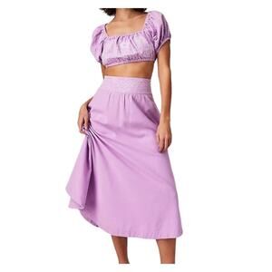 Free People Women's Orchid/White Combo Lotus Shirt & Skirt Set Size Large NEW